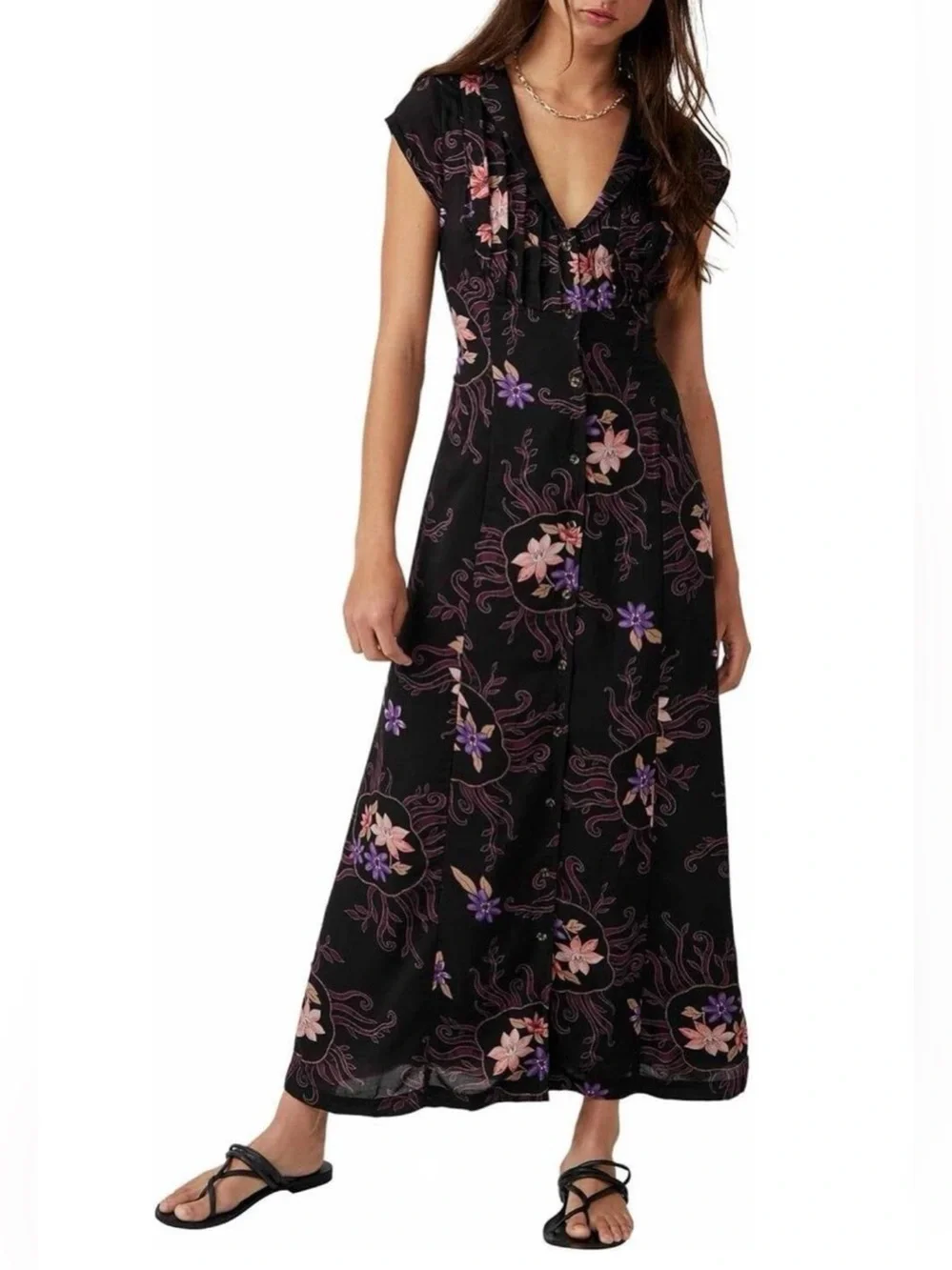 FREE PEOPLE Rosemary Printed Midi Dress Night Combo Size Medium